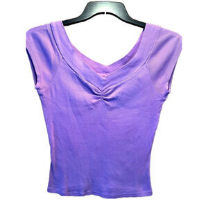 Mizit Purple Top, Size Medium, Cap Sleeves, ribbed, 100% Cotton/Algodon